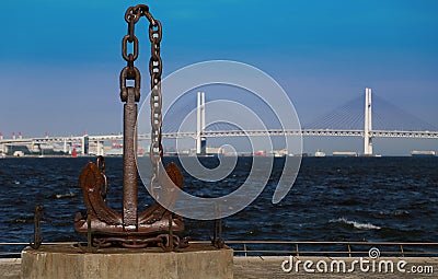 Ocean bridge and anchor objects Stock Photo