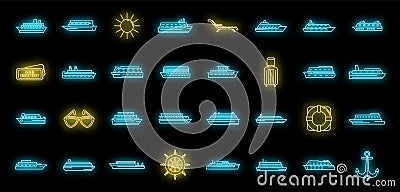 Ocean cruise icons set vector neon Vector Illustration