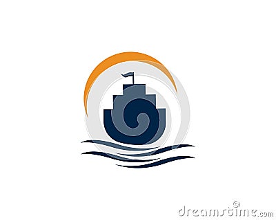 Ocean cruise liner ship silhouette simple linear logo vector Vector Illustration