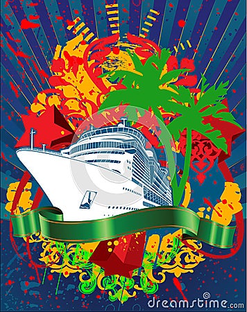 Ocean Cruise Liner Splash And Banner Vector Illustration