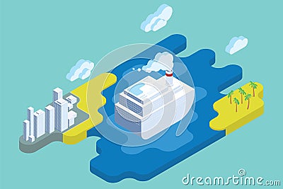 Ocean Cruise Summer Vacation. Flat Isometric Art. Vector Illustration