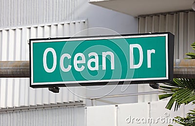 Ocean Dr green street sign at Miami beach Florida USA Stock Photo