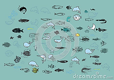 Ocean with fish and turtles Stock Photo