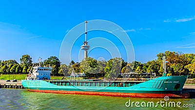 An ocean freighter in the port of Rotterdam, Holland Editorial Stock Photo