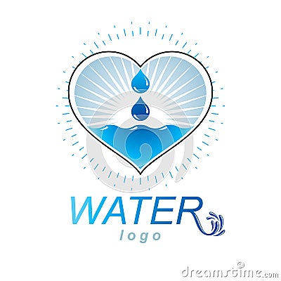 Ocean freshness theme vector logo. Water cleansing advertisement Vector Illustration