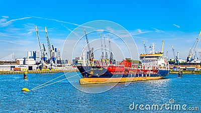 Ocean going vessels in the busy harbor of Rotterdam Editorial Stock Photo
