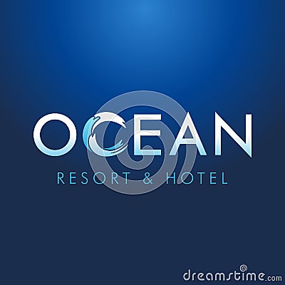 Ocean lettering resort hotel logo Vector Illustration