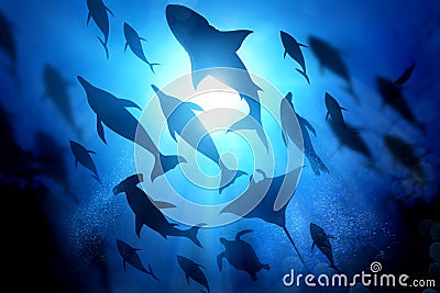 Ocean Life Under The Waves Cartoon Illustration