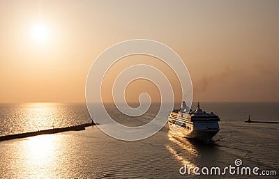 An Ocean Liner Passenger Ship entering Harbor Stock Photo