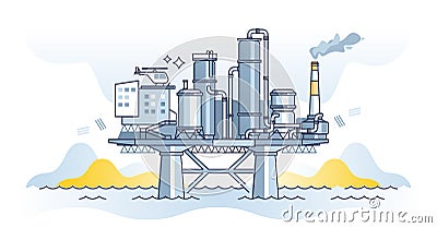 Ocean oil refinery station with crude extraction from ocean outline concept Vector Illustration