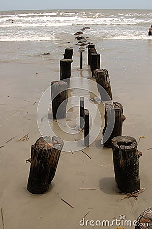 Ocean Pier Pylons Stock Photo