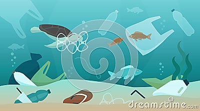 Ocean pollution and its impact on ecosystem Vector Illustration