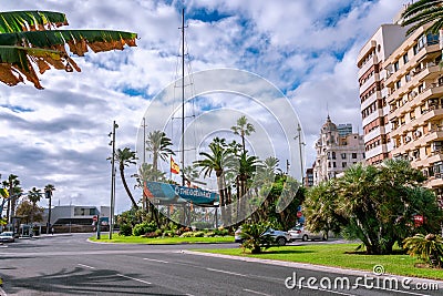 Ocean Race Sailboat monument on roundabout place, street in central Alicante. ALICANTE, SPAIN - NOVEMBER 19, 2021 Editorial Stock Photo