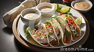 Ocean's Delight. Savory Fish Tacos Served Fresh. Generative AI Stock Photo