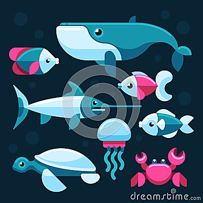 Ocean, salt sea fishes vector set Vector Illustration
