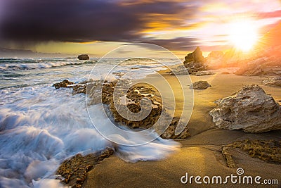 Beach Scene with Blurred Waves Stock Photo