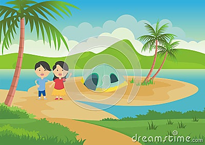 Ocean scene with two children Stock Photo