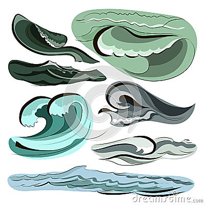 Ocean and sea waves set Vector Illustration