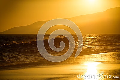 Ocean or sea waves. Sunrise on beach, sunset landscape. Stock Photo