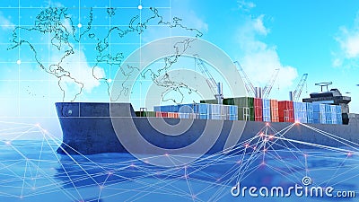 Ocean ships transport goods in containers.Intercontinental shipping by ocean liners. Stock Photo
