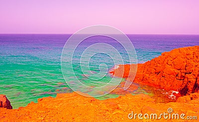 Ocean shore surreal view. Ideal for postcard prints, phone cases, print t-shirts. Canary islands. Fuerteventura. Stylish nature Stock Photo