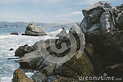 Jagged Rocks on the Coast Stock Photo