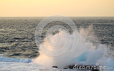 Ocean Spray Sunset Cape Zampa, Okinawa Japan. Stock Photo