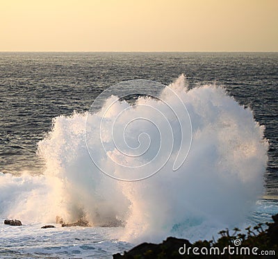 Ocean Spray Sunset Cape Zampa, Okinawa Japan. Stock Photo