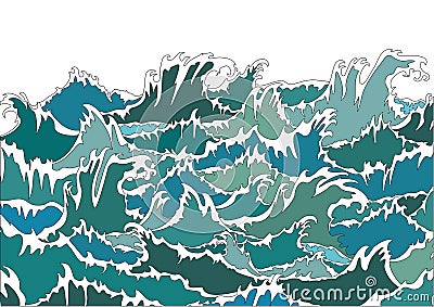 Ocean Storm Green Waves Vector Illustration