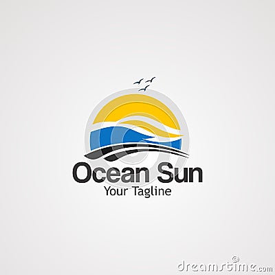 Ocean sun logo vector, icon, element, and template for company Vector Illustration