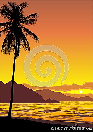 Ocean sunset Vector Illustration