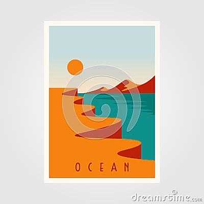 Ocean sunset minimalist poster vector template illustration design Vector Illustration