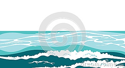 Ocean surface. Sea vector illustration with water waves graphics, cartoon seascape or waterscape Vector Illustration