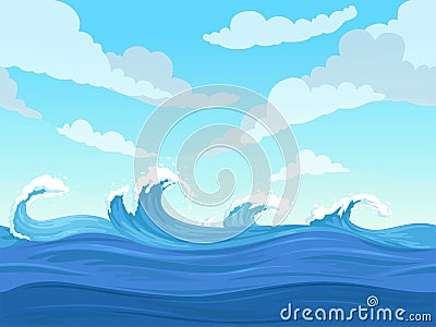 Ocean surface wave seamless. Underwater cartoon liquid pattern river and sea vector background Vector Illustration