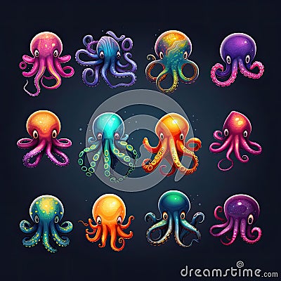 ocean tentacles octopus ai generated Cartoon Illustration