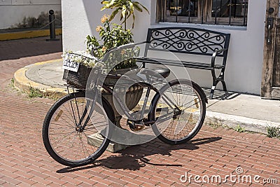 Old bicycle in a typical street in Old Town Panama City, Panama Editorial Stock Photo