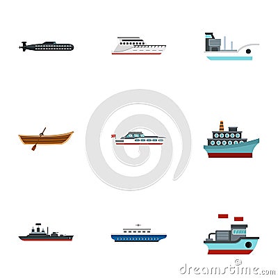 Ocean transport icons set, flat style Vector Illustration