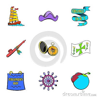 Ocean travel icons set, cartoon style Vector Illustration