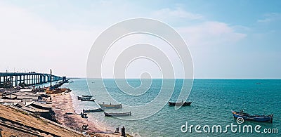 An ocean view with boats along Rameswaram between India and Sri Lanka Stock Photo