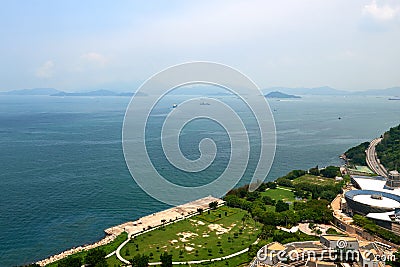 Ocean view from Hong Kong hig rise residential building Stock Photo