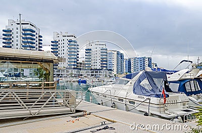 Ocean Village with its marina and modern residential appartments in Gibraltar Editorial Stock Photo