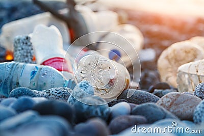 Ocean water pollution with plastic waste and water bottles Stock Photo