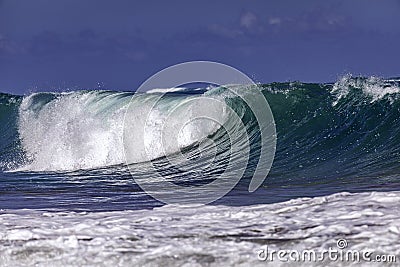 Ocean Wave Closeup Water. Ocean wave closeup detail of upright crashing hollow breaking water. Stock Photo