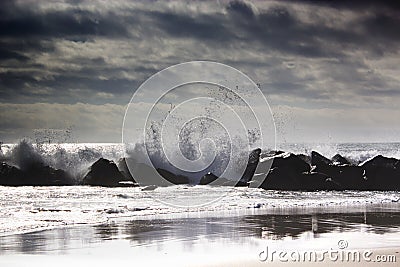 Ocean wave in the Pacific ocean. Stormy ocean waves