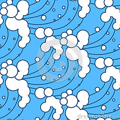 Ocean waves blue and white seamless pattern. Vector Illustration