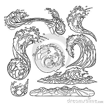 Ocean waves collection Vector Illustration