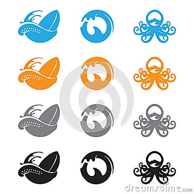 Ocean Waves Octopus Vector Illustration