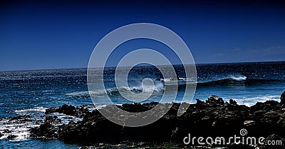 Ocean Waves off Big Island in Moonlight Stock Photo