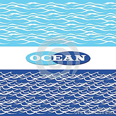 Ocean waves seamless borders Vector Illustration