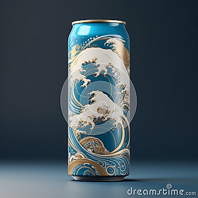 Ocean Waves: A Stunning Japonisme Illustration On A Beer Can Stock Photo
